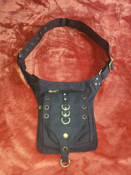Nepalese Gothic Black Shoulder / Hip Bag / Fanny Pack