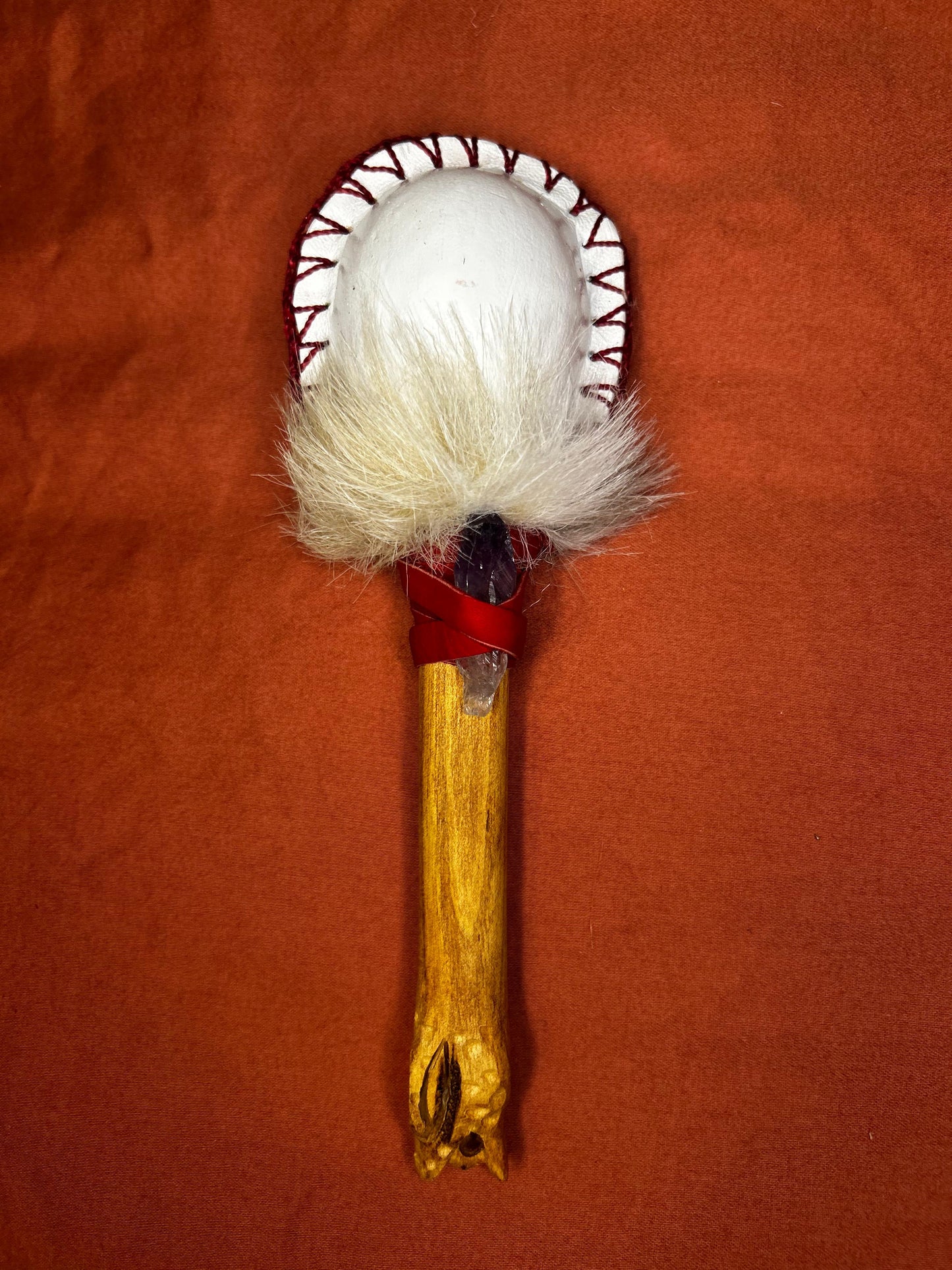Handcrafted Ceremonial Leather Rattle (Palo Santo Handle)