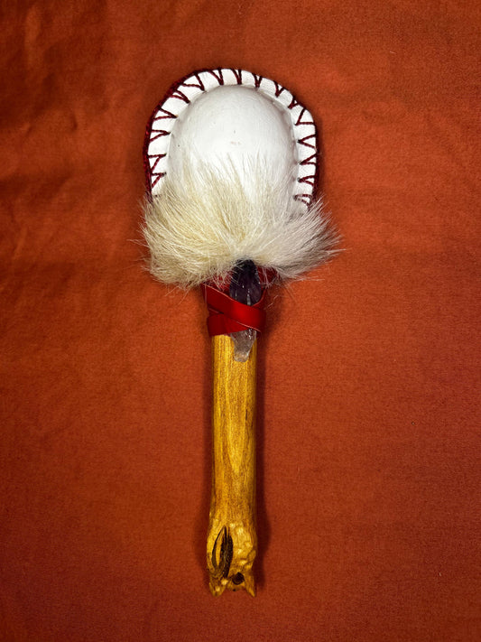 Handcrafted Ceremonial Leather Rattle (Palo Santo Handle)