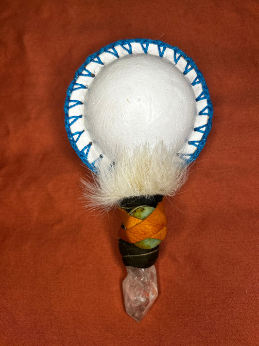 Handcrafted Ceremonial Leather Rattle (Crystal Quartz Handle)
