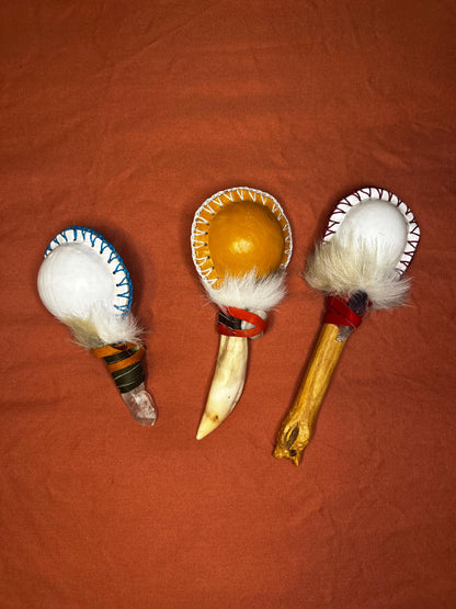 Handcrafted Ceremonial Leather Rattle (Crystal Quartz Handle)